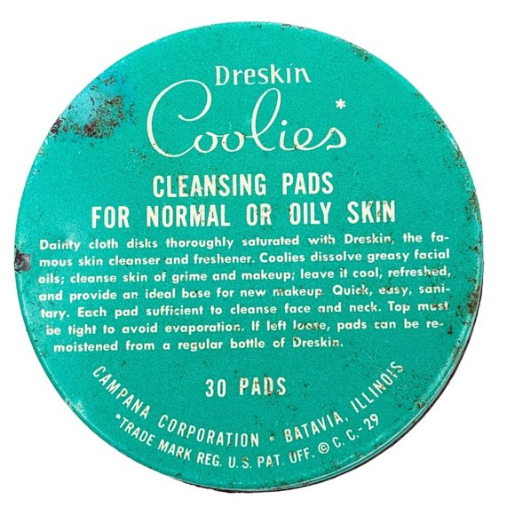 Vintage Dreskin Coolies Cleansing Pads Jar Empty Vanity Advertising MCM 40s Prop - Picture 2 of 9